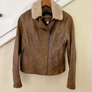 Banana Republic Leather Jacket Shearling Collar M petite